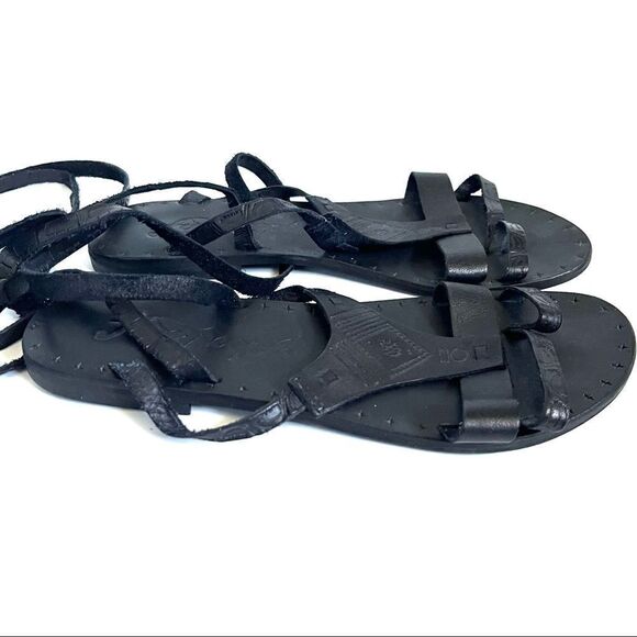 Free People Lace Up Gladiator Leather Sandals Black Size 38 - Picture 6 of 13